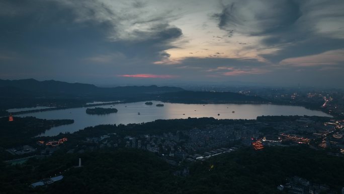 大气4K航拍杭州城市西湖夜景