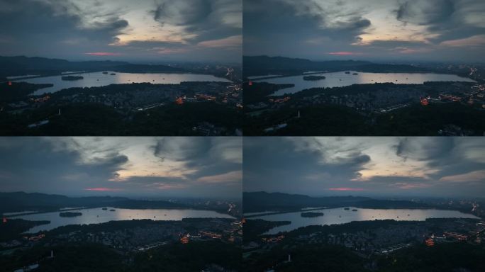 大气4K航拍杭州城市西湖夜景