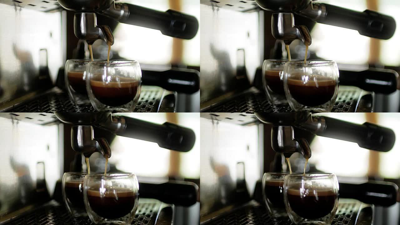 用咖啡机制作咖啡浓缩咖啡