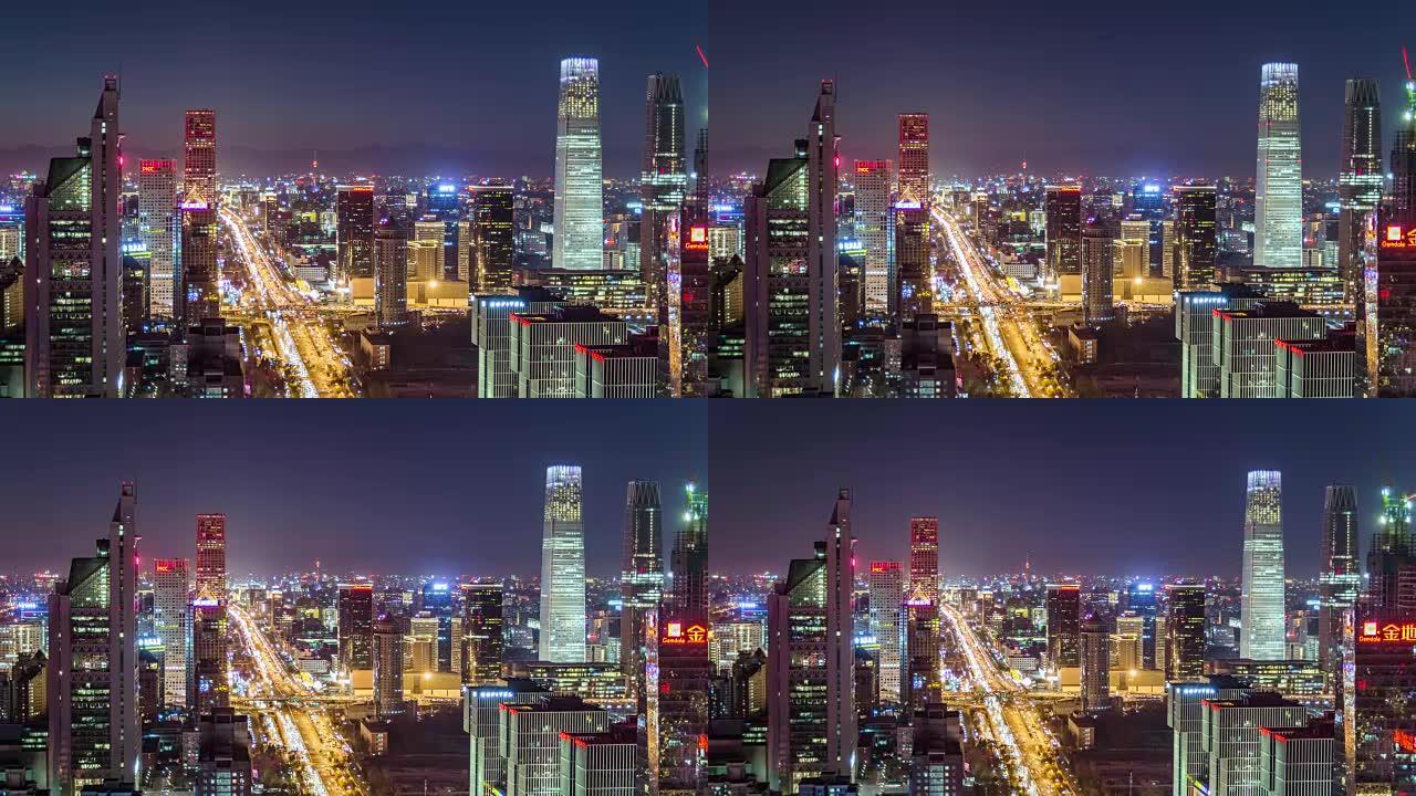 T/L MS HA ZO北京CBD和夜间/北京的城市交通