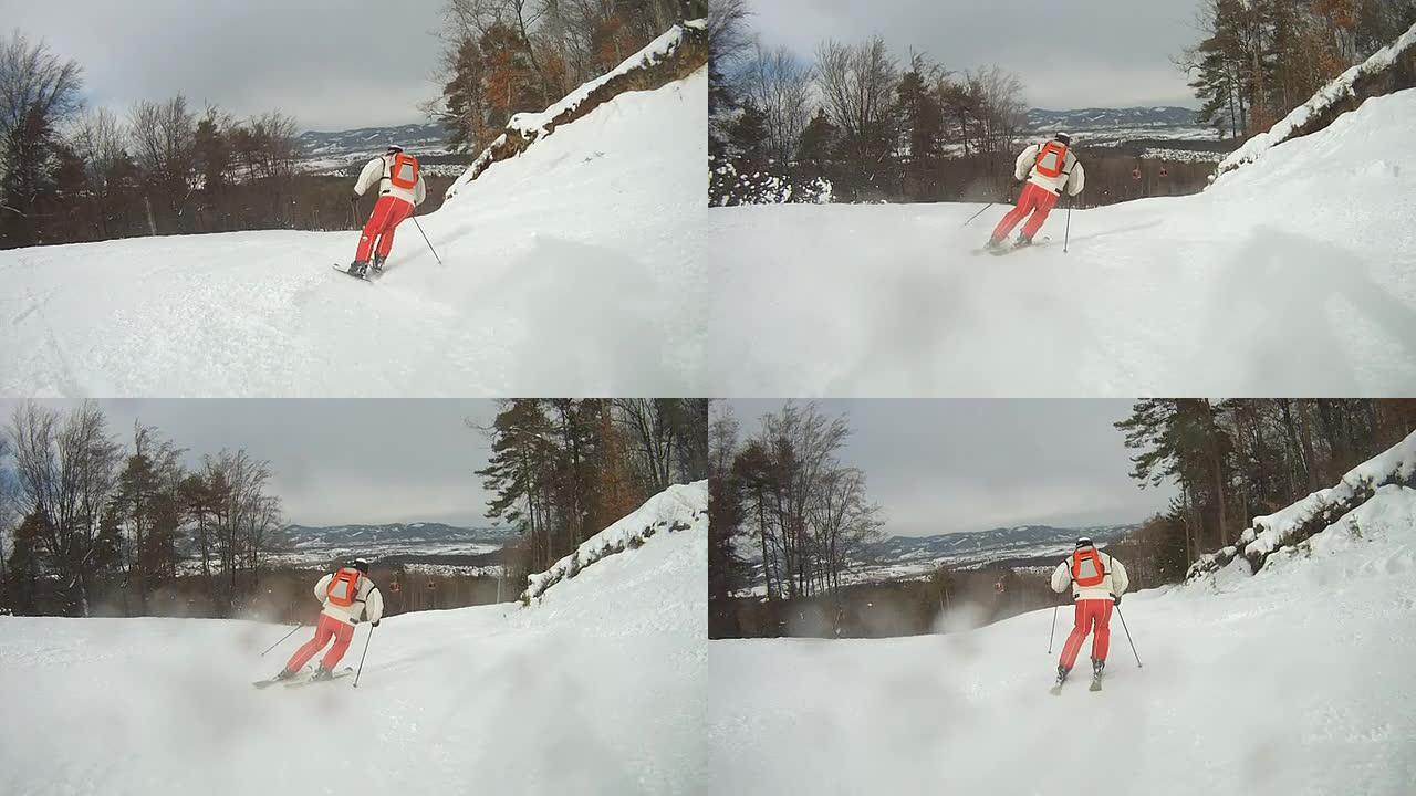 HD慢速运动：在滑雪板后面滑雪