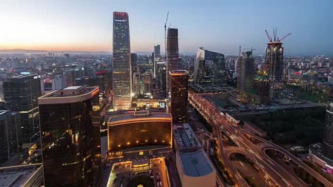 延时-从白天到晚上的北京天际线高架视图 (WS LR Pan)
