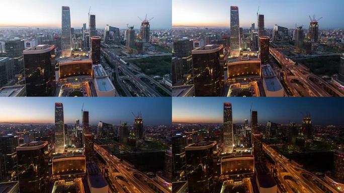 延时-从白天到晚上的北京天际线高架视图 (WS LR Pan)