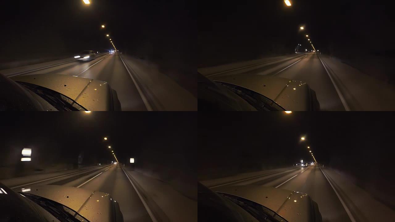 隧道中的夜间驾驶开车第一视角