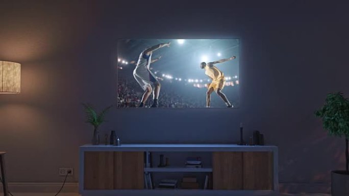 客厅电视机上的篮球比赛