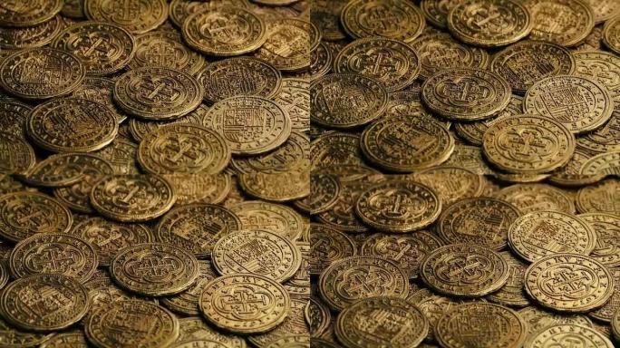 黄金海盗硬币旋转金币堆积骨代金币金币宝藏