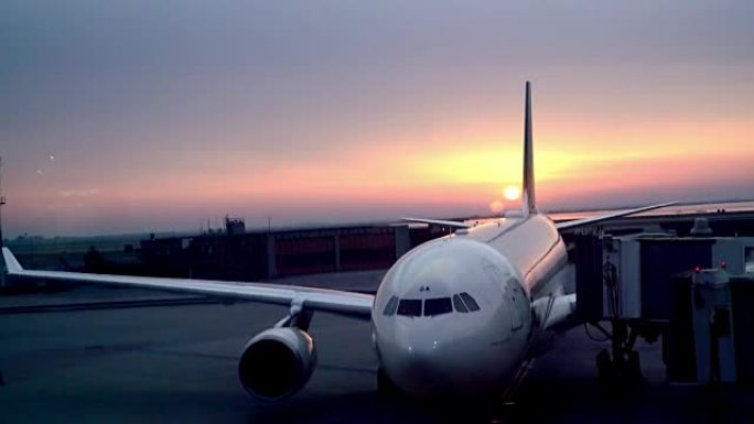 WS喷气式飞机在日落时在机场上