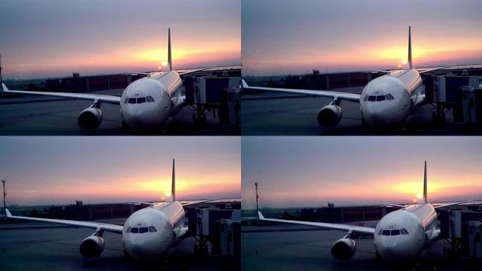 WS喷气式飞机在日落时在机场上