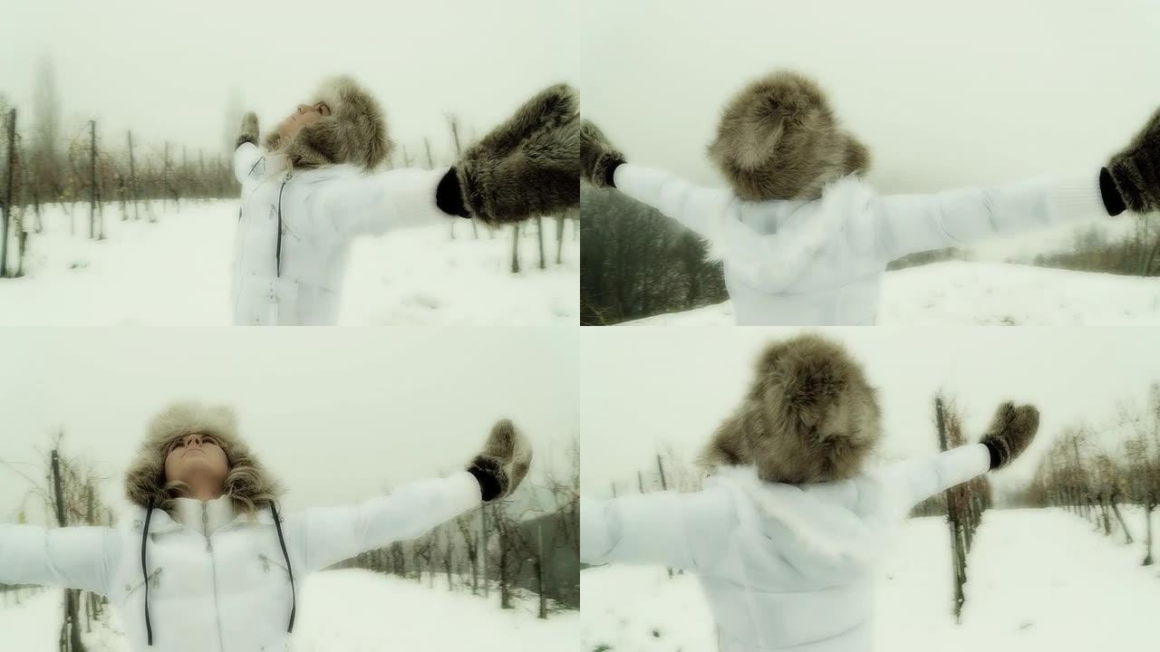 HD STEADYCAM:雪地里的年轻女人
