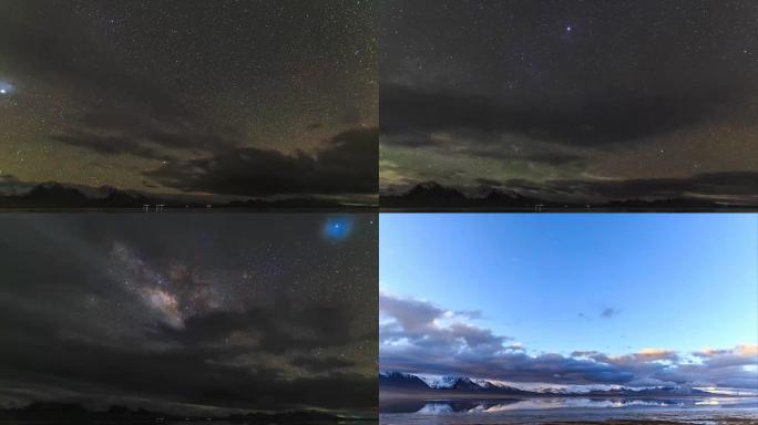 银河系的延时雪山星空日转夜延时雪山银河