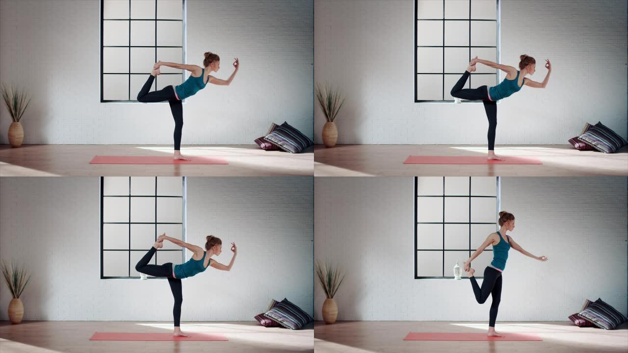 在健身房练习瑜伽的女人 (舞蹈姿势)