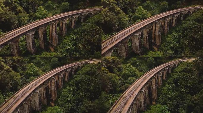 无人机飞越并揭示斯里兰卡九拱桥埃拉旅游地标令人难以置信的广阔全景