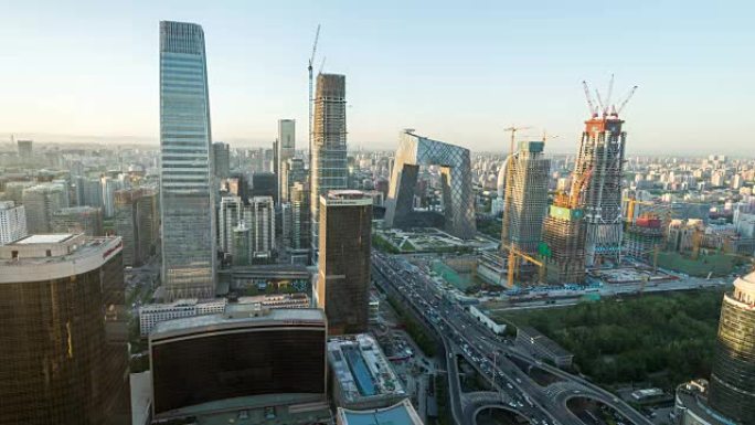 时间流逝-北京CBD地区的鸟瞰图 (WS Panning)