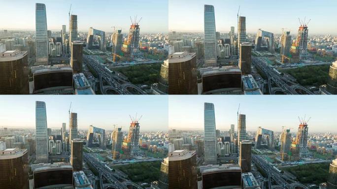 时间流逝-北京CBD地区的鸟瞰图 (WS Panning)