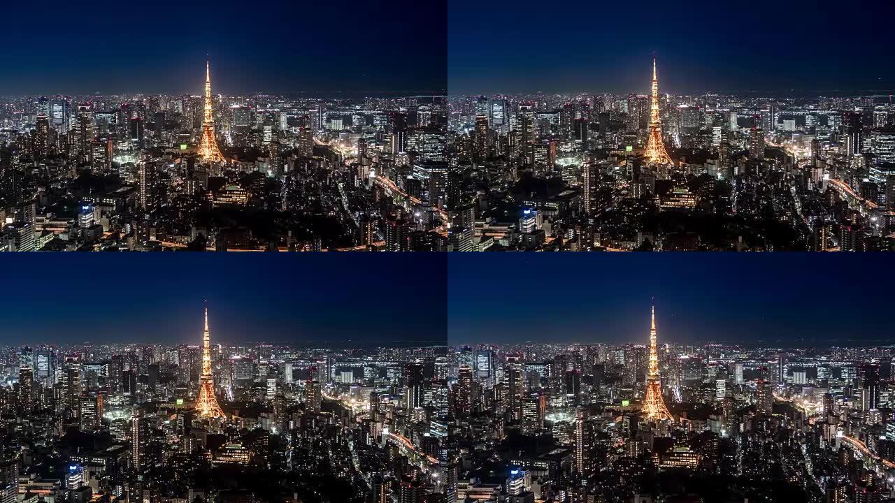晚上的东京商业区天际线航拍大楼大厦