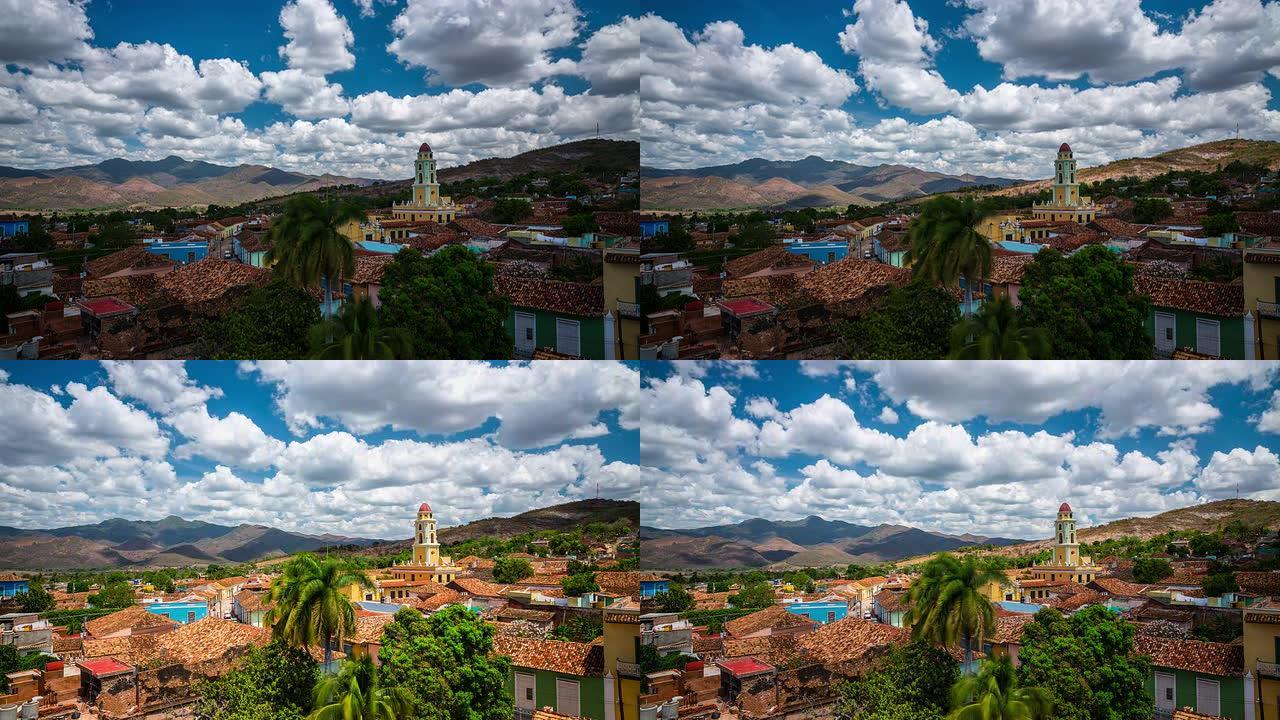 古巴特立尼达的延时城市景观。