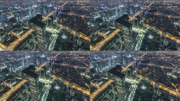 T/L WS哈盘北京CBD地区夜间/北京，中国的鸟瞰图