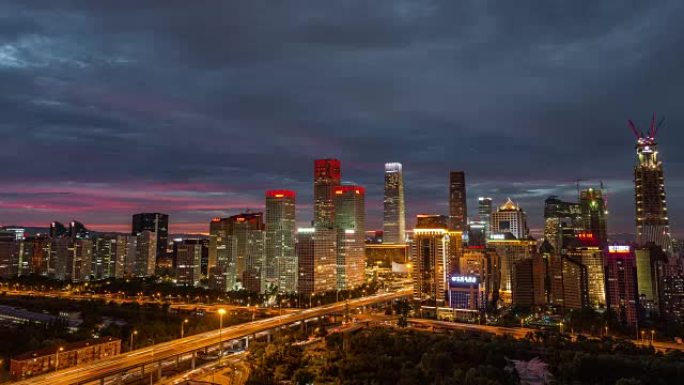 T/L WS HA PAN北京天际线高角度视图，昼夜过渡/中国北京