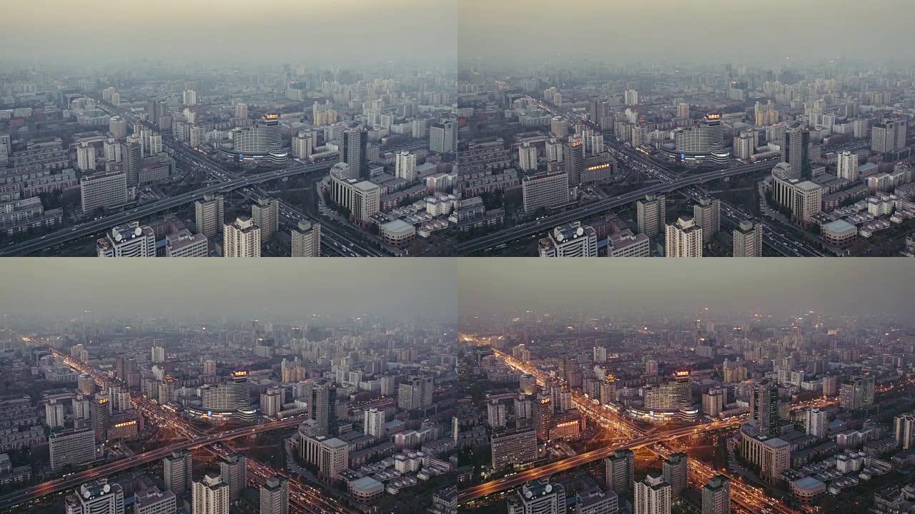 T/L WS HA PAN北京生活公寓和道路交叉口高角度视图