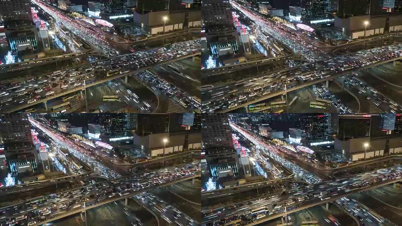 繁忙路口和交通堵塞延时的T/L哈图女士鸟瞰图/中国北京