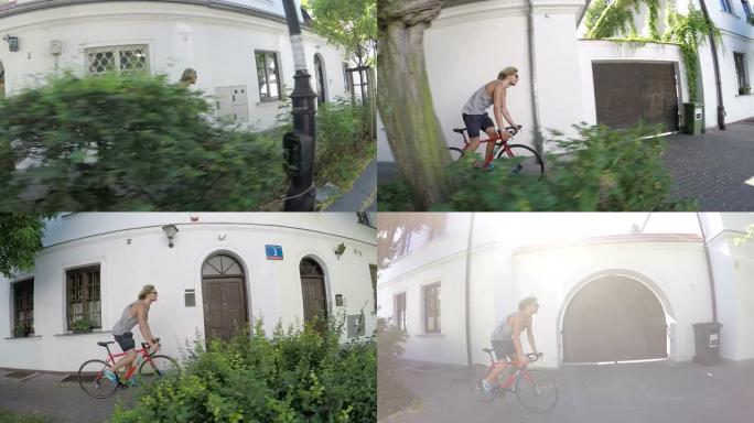 城市自行车。环境舒适单车骑行上坡