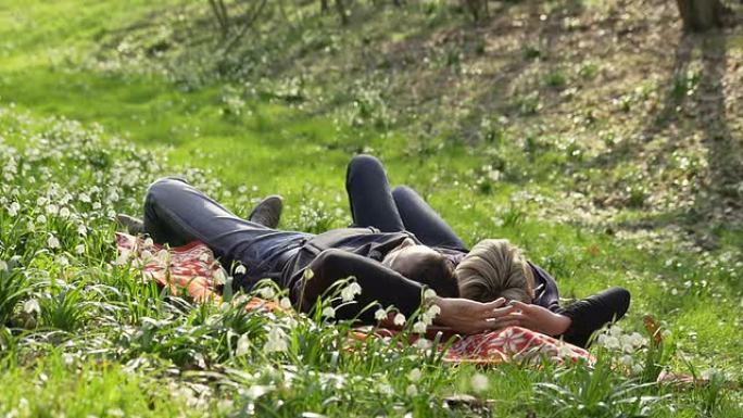 高清多莉: 相爱的情侣在草地上放松
