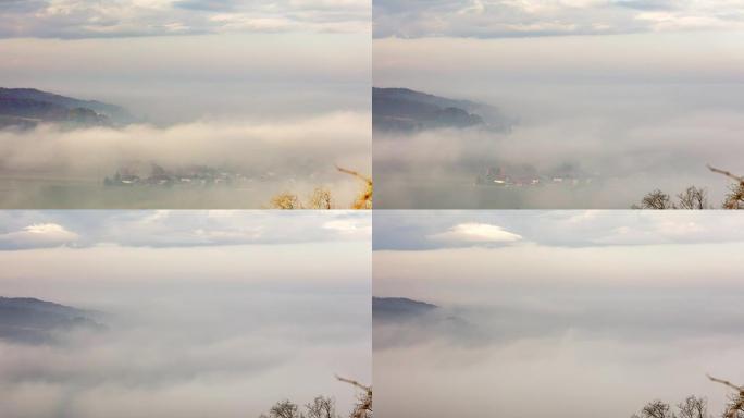 雾中的城市Ljutomer的T/L 8k拍摄
