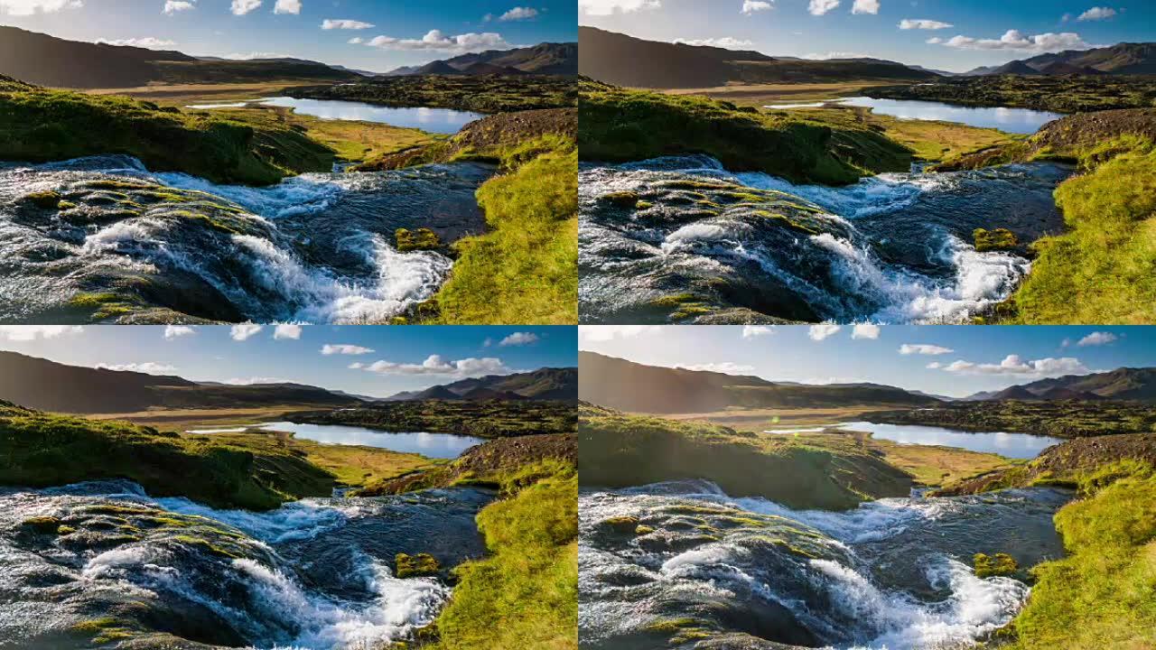 带瀑布的慢动作冰岛景观