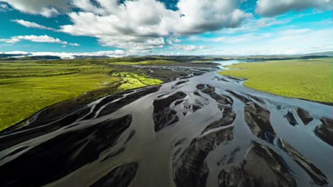 冰岛的空中辫状河景观
