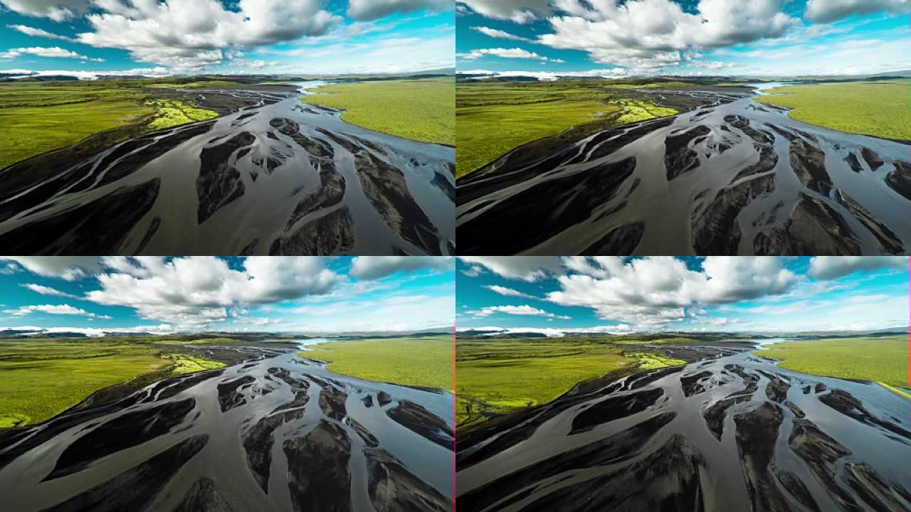 冰岛的空中辫状河景观