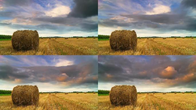 高清时间重叠：干草捆上的云景