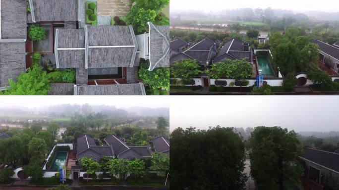 航拍美丽的小镇多组镜头