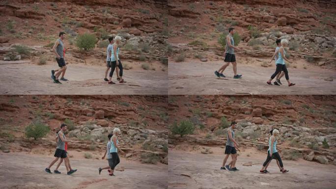 夫妇在沙漠中徒步旅行