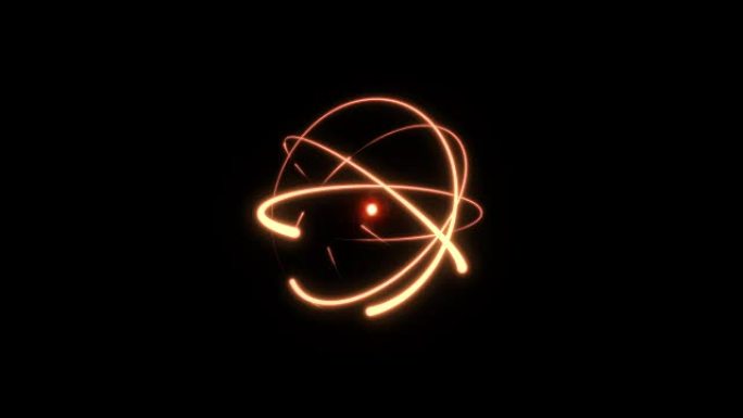 火热的原子圆魔术在黑色背景上围绕核心闪亮旋转