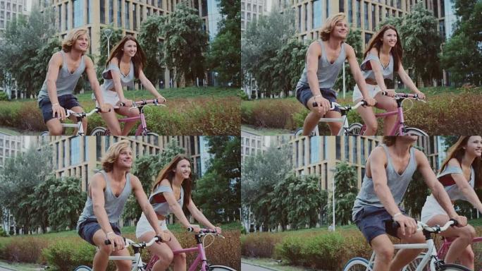骑自行车的迷人夫妇