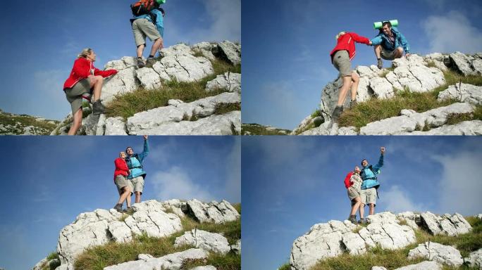 登山背包客登顶奋斗巅峰攀登跨越励志庆祝成