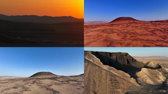 内蒙古航拍4k-火山与夕阳