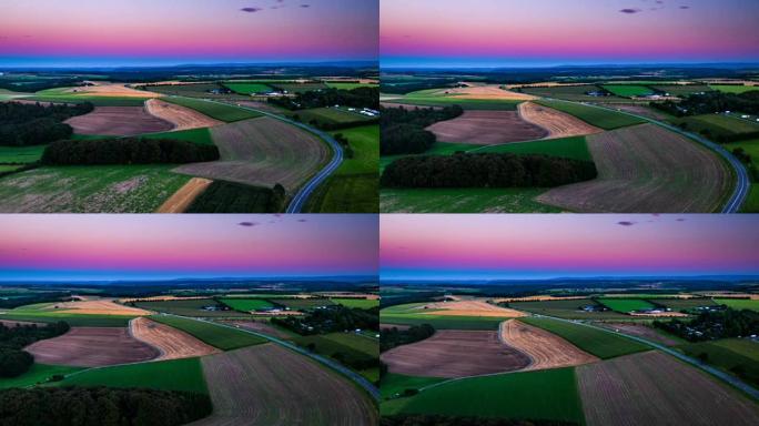 德国莱茵兰普法尔茨州牧场上的乡村错落有致的空中拍摄