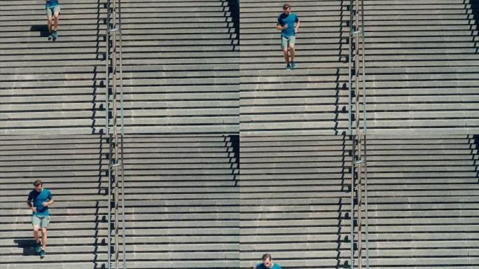 男子在楼梯上慢跑楼梯外国运动健身奋斗拼搏