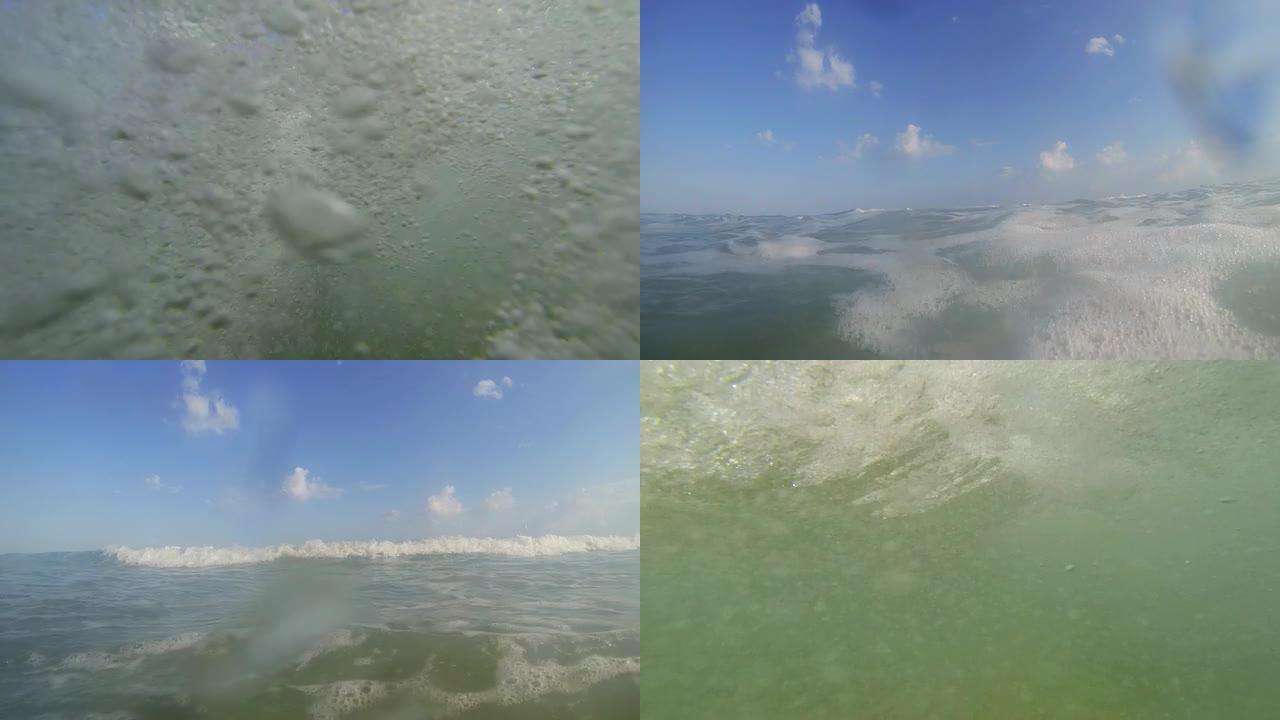 高清慢速运动：海浪拍打相机