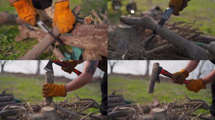 露营砍柴据木头