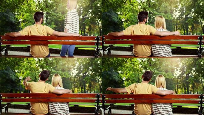 坐在长凳上的夫妇