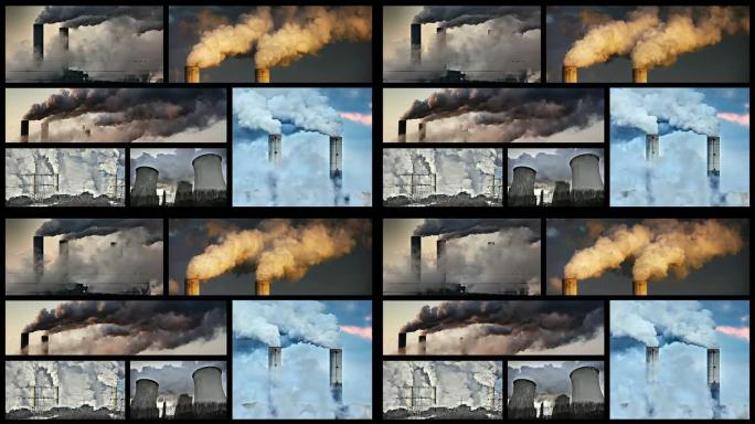 蒙太奇全球变暖多屏空气污染烟囱排放