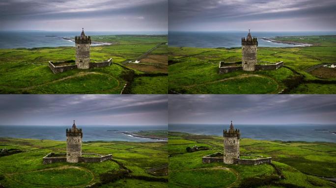 爱尔兰田园诗般的风景中的城堡天线