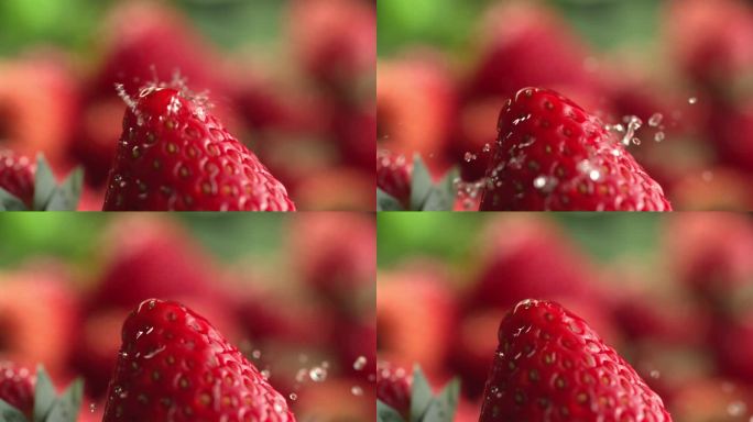 水滴滴在草莓尖上高速升格4k