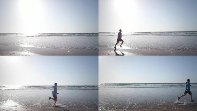 在海滩上慢跑海滩外国运动健身奋斗拼搏