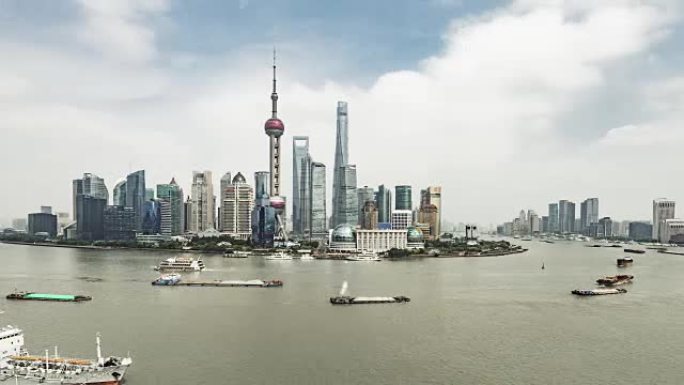 上海天际线/中国上海的T/L WS HA PAN高角度视图