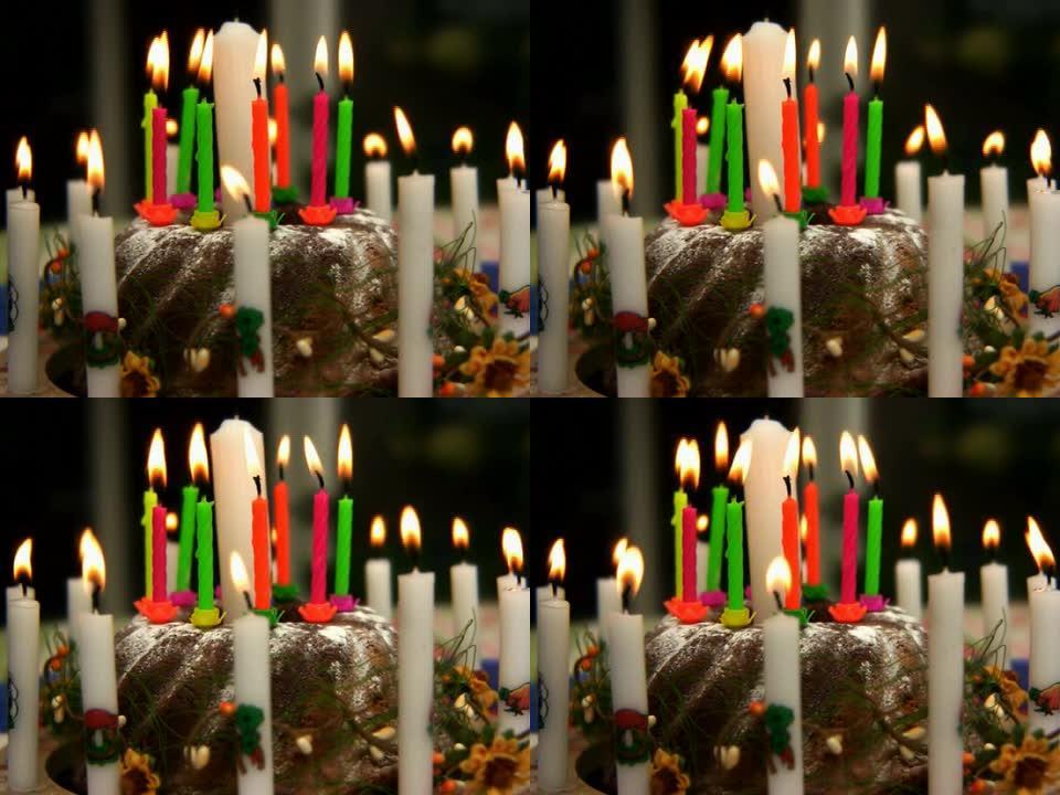 NTSC生日蛋糕过生日点蜡烛插在蛋糕上的