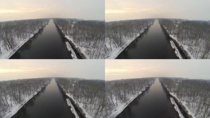 高清合力: 冬季河流的空中拍摄