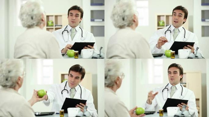 医生给病人吃青苹果。